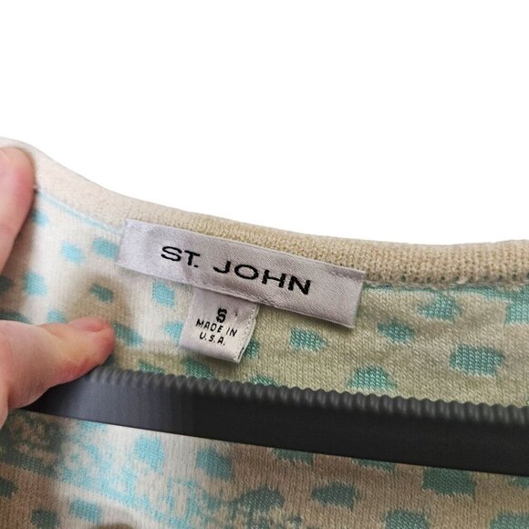 St. John Light Blue & Cream Polka Dot Textured Knit Tank Top Size S - Picture 3 of 10